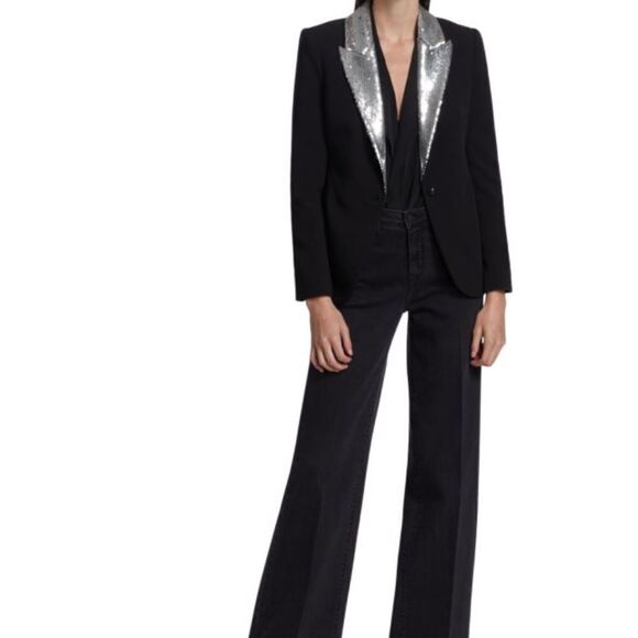 L' AGENCE 'Clementine' Sequin Lapel Ponte Blazer, Black/Silver 00 $850 - Picture 2 of 13